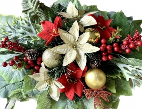 Czerwona WIĄZANKA Stroik Świąteczny na Grób Cmentarz Święta Bombki Gwiazda