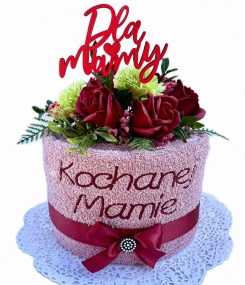 Prezent na Dzień Matki dla Mamy Komplet Tort Ręcznik 70x140 + Mydlane Róże