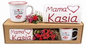 Prezent dla Mamy na Dzień Matki Róże Kubek Ręcznik z Haftem PIĘKNY ZESTAW