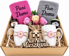 Prezent na Parapetówkę Kosz Prezentowy Ręczniki z Haftem Kwiaty Mydlane