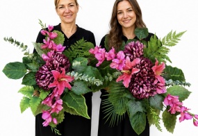 DUŻA Wiązanka Stroik + Bukiet Sztuczne Kwiaty Lilie Chryzantemy na Cmentarz