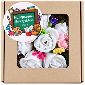 Prezent na Dzień Nauczyciela Kosz Box Prezentowy Bukiet Kwiaty Róże Mydlane